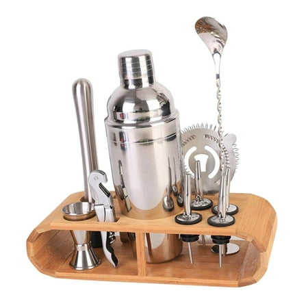 Cocktail Shakers kit set W/Bartender Accessories & Wooden Storage Stand,12pc 